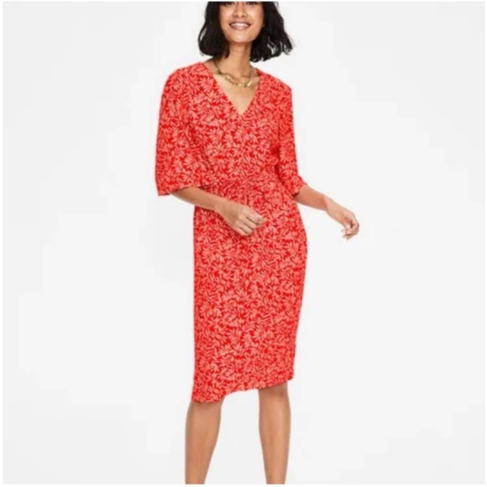 Boden Red Floral Midi Dress